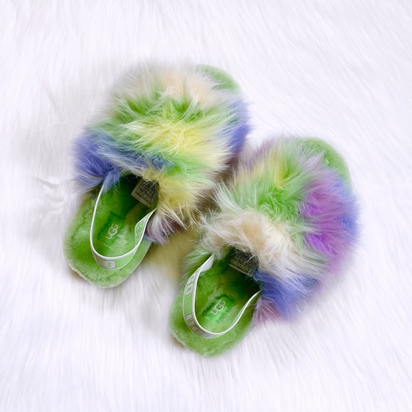 UGG Women’s Fluff Yeah Slide Tie Dye Slipper Sandals In Apple - Picture 2 of 7